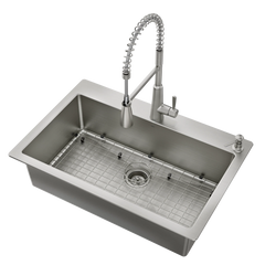 33" x 22" Stainless Steel 18 Gauge Single Bowl Dualmount Sink and Faucet Combination